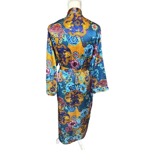 Vintage Dora C. Robe Kimono Floral Asian Multicolor Long Satin - Picture 3 of 9